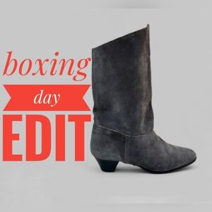 BOXING DAY EDIT Gray Genuine Suede Wide Slouch Women's Boots Made In France 40